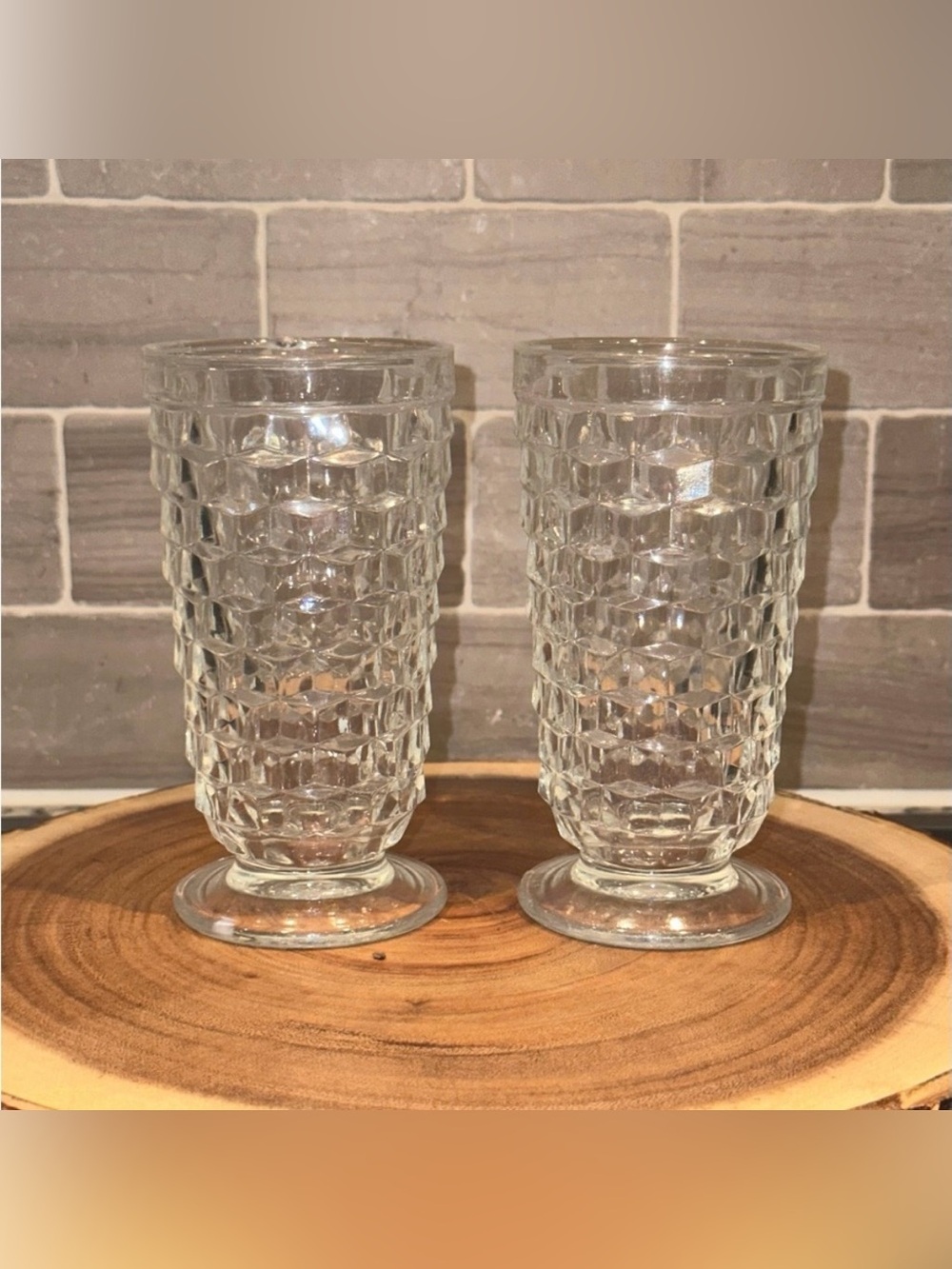 Set of 2 Clear Indiana Whitehall Textured Cube Glass Tumbler Pair
